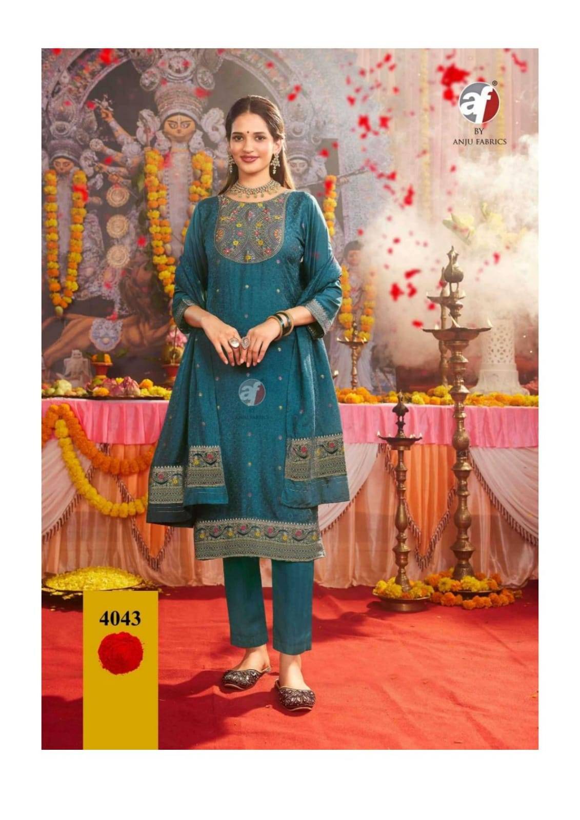 Palki BY Anu fabrics 4041 TO 4046 SERIES Indian occasional MUSLIN JACQUARD party wear stitched dresses At Wholesale Price